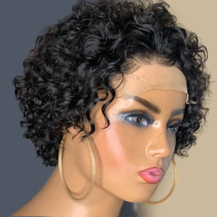 

Highknight Pixie Cut Human Hair Wig Short Curly Bob Pixie Cut Lace Front Wig Pixie Curls Pre Plucked Bleached Knots Wigs