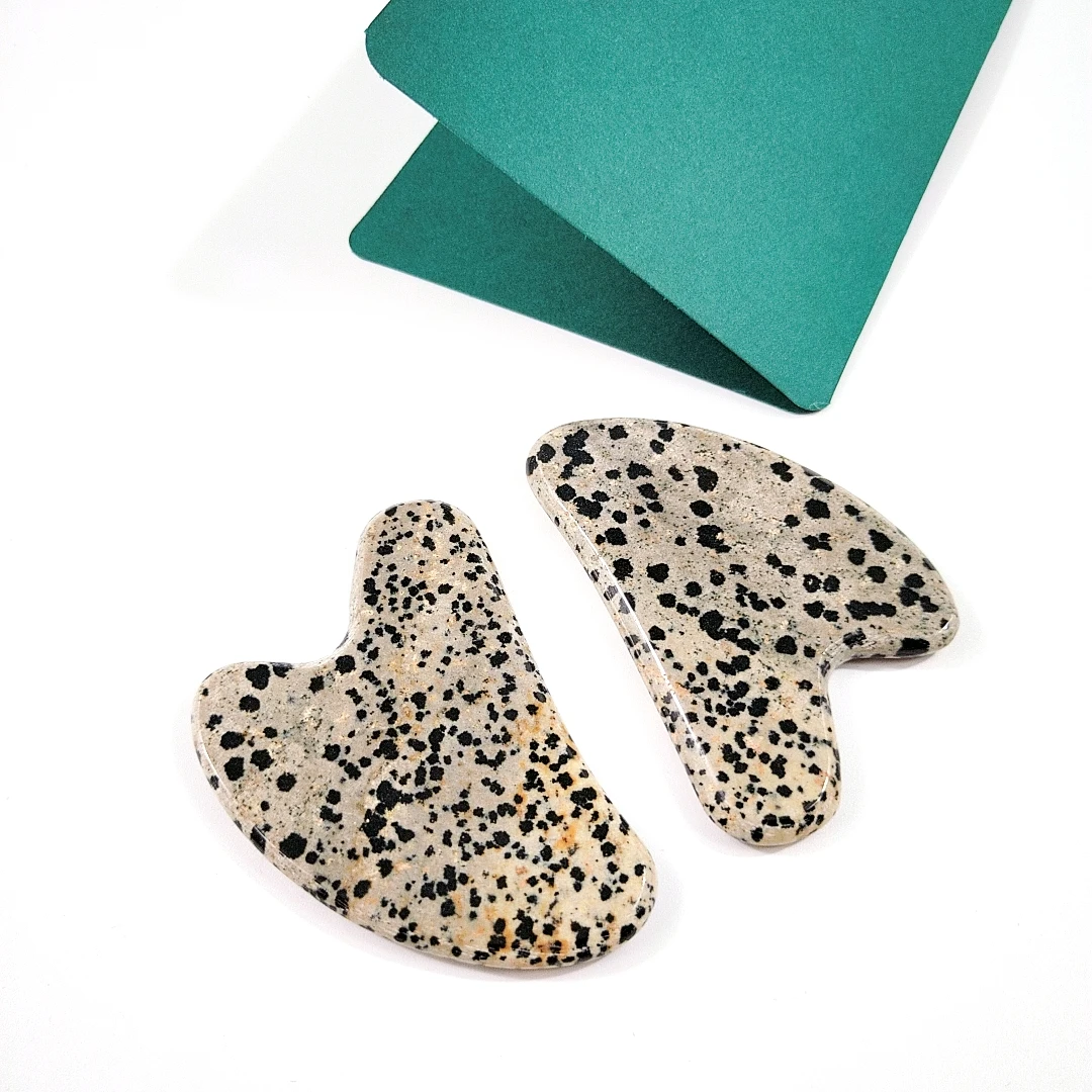 

New Fashion natural heart dalmatian Jasper gua sha Natural Stone Massage tool for face