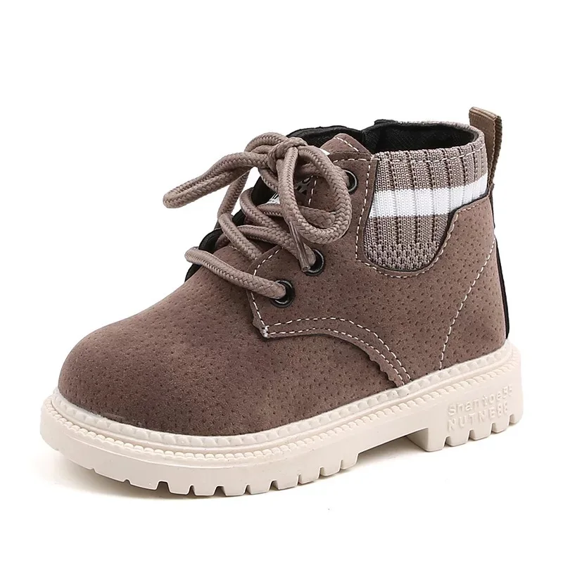 

High Quality Grey Children's Martin Boots Artificial Leather Spring Autumn Boys and Girls Boots, Black grey brown