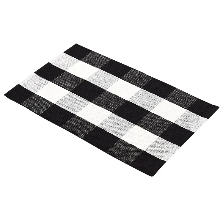 

Wholesale Top Selling Black and White Cotton Carpets Washable Anti Slip Buffalo Plaid Rug