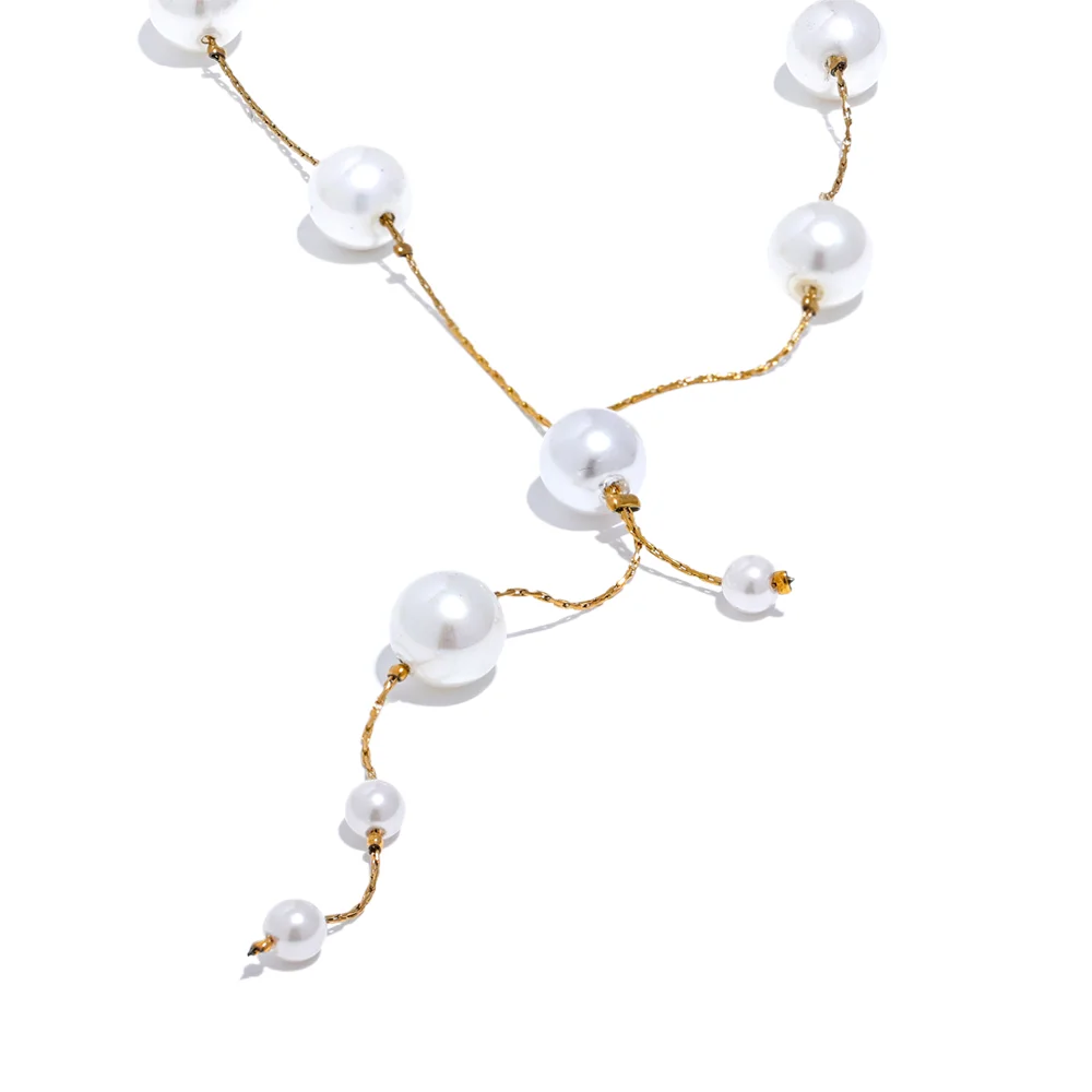 

JINYOU 1778 Elegant Imitation Pearls Bead Chain Stainless Steel Fashion Necklace for Women Temperament Korean Charm Jewelry Gala