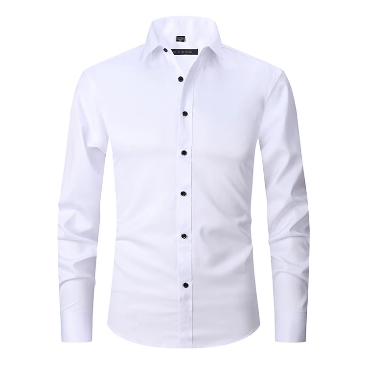 

2021 Cheap Fashion Vintage Solid White Color Cotton Longsleeve Formal Clothing Business Shirts For Mens