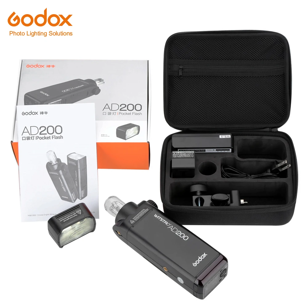 

GODOX AD200 Pocket Flash TTL 2.4G HSS 1/8000s Pocket Outdoor Flash Light Double Head with 2900mAh Lithium Battery Flashlight Fl