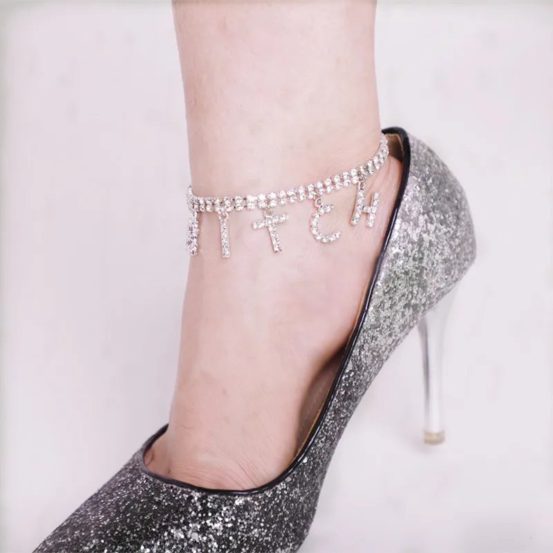 

Women Fashion 2021 Hot Selling Shiny 26 English Letters Full Crystal Anklet, Gold, silver