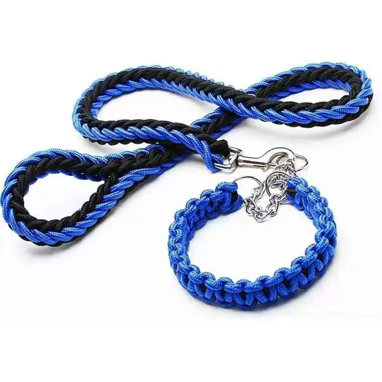 

2021 Hot Selling Super Strong Two Weave Dog Rope Leash Collar With Strong Stainless Buckle