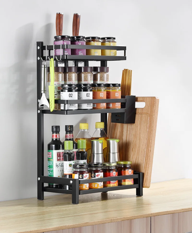 

Factory Direct Sale Multifunctional Box Spice Seasoning Storage Rack, Black