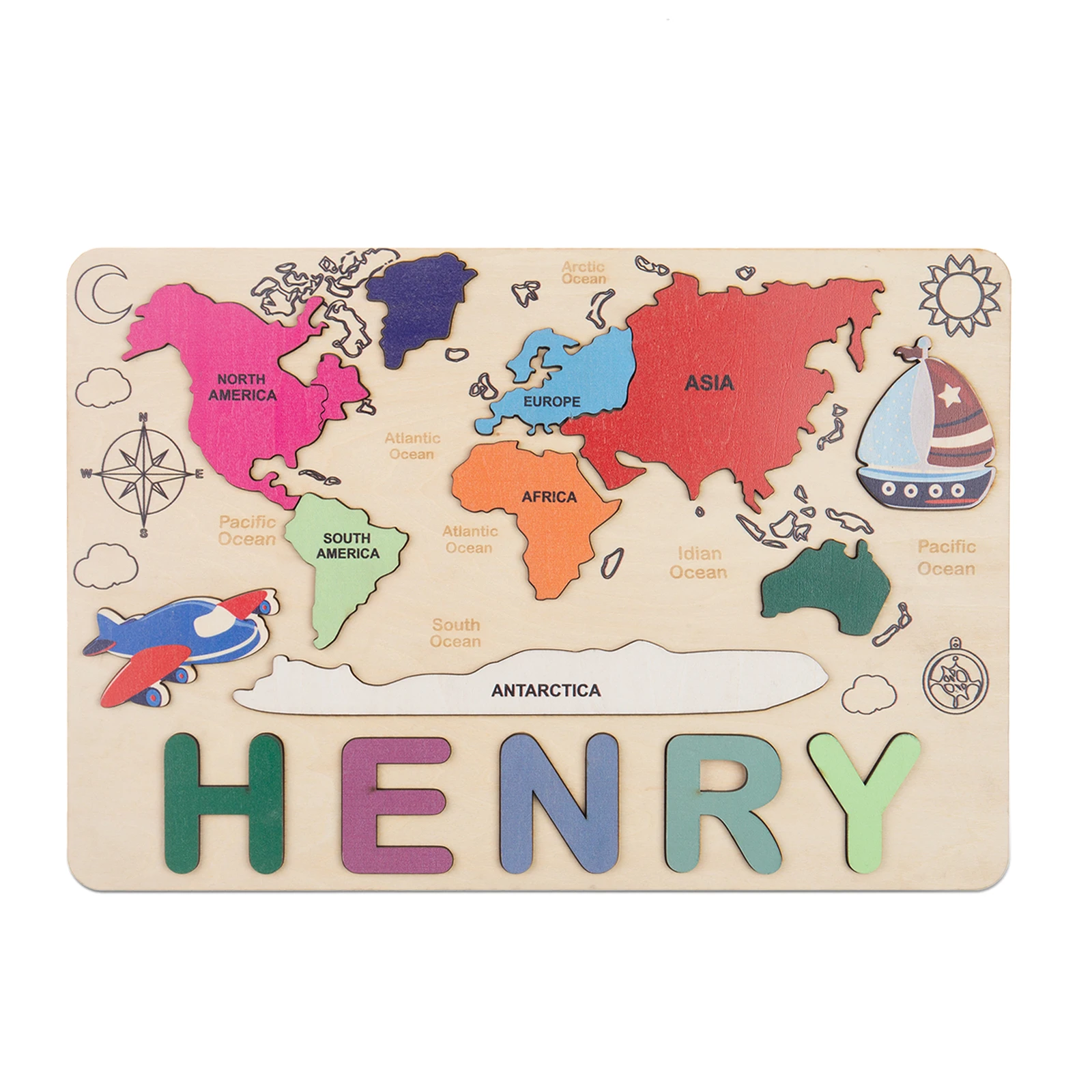 

Kids Early Learning Educational Map Custom Name Puzzle 3D Wooden Alphabet Puzzle