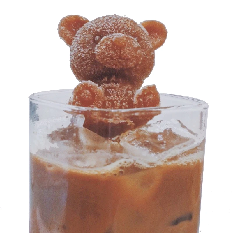 

AA361 3D Bear Ice Cube Maker Mold Cola Coffee Milk Tea Cartoon Ice Mold Kitchen Accessories Reusable Silicone Maker Mold, Pink or customized color