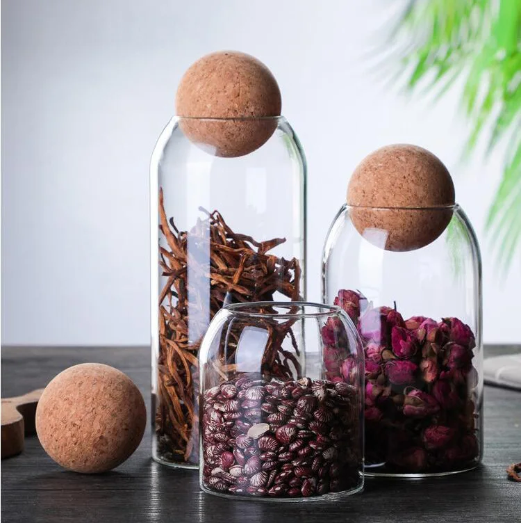 Glass Jars for storage Jars with cork wood lid borosilicate glass canister