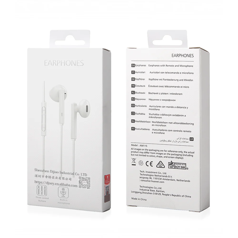 

Earphones Half In-Ear Earphone Volume Control With Mic For Smart Mobile Phones for HUAWEI AM115 Earphones, White