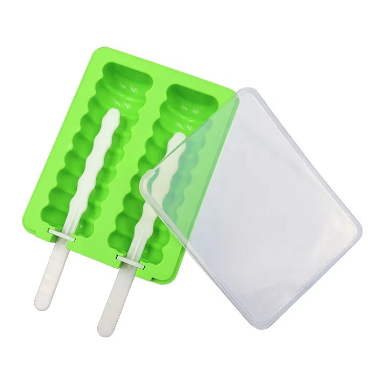 

OEM Makers Different Bar Special Design Popsicle Tray Silicone Ice Cream Mold With Lid, Green & yellow & any pantone color available