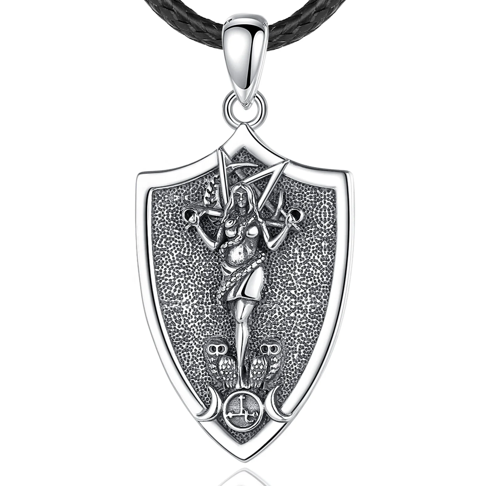 

Merryshine Jewelry 925 Sterling Silver Shield Shaped Goddess Lilith Amulet Pendant Necklace for Men or Women