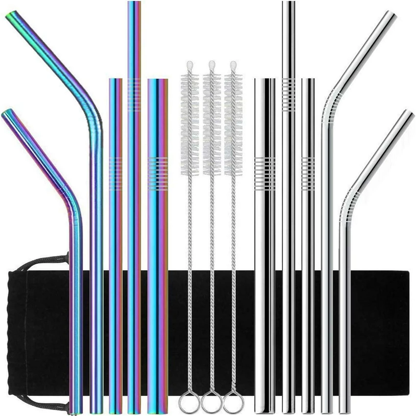 

Reusable Custom Stainless Steel Metal Drinking Short Straw Set With Cleaning Brush Bag Case, Customized