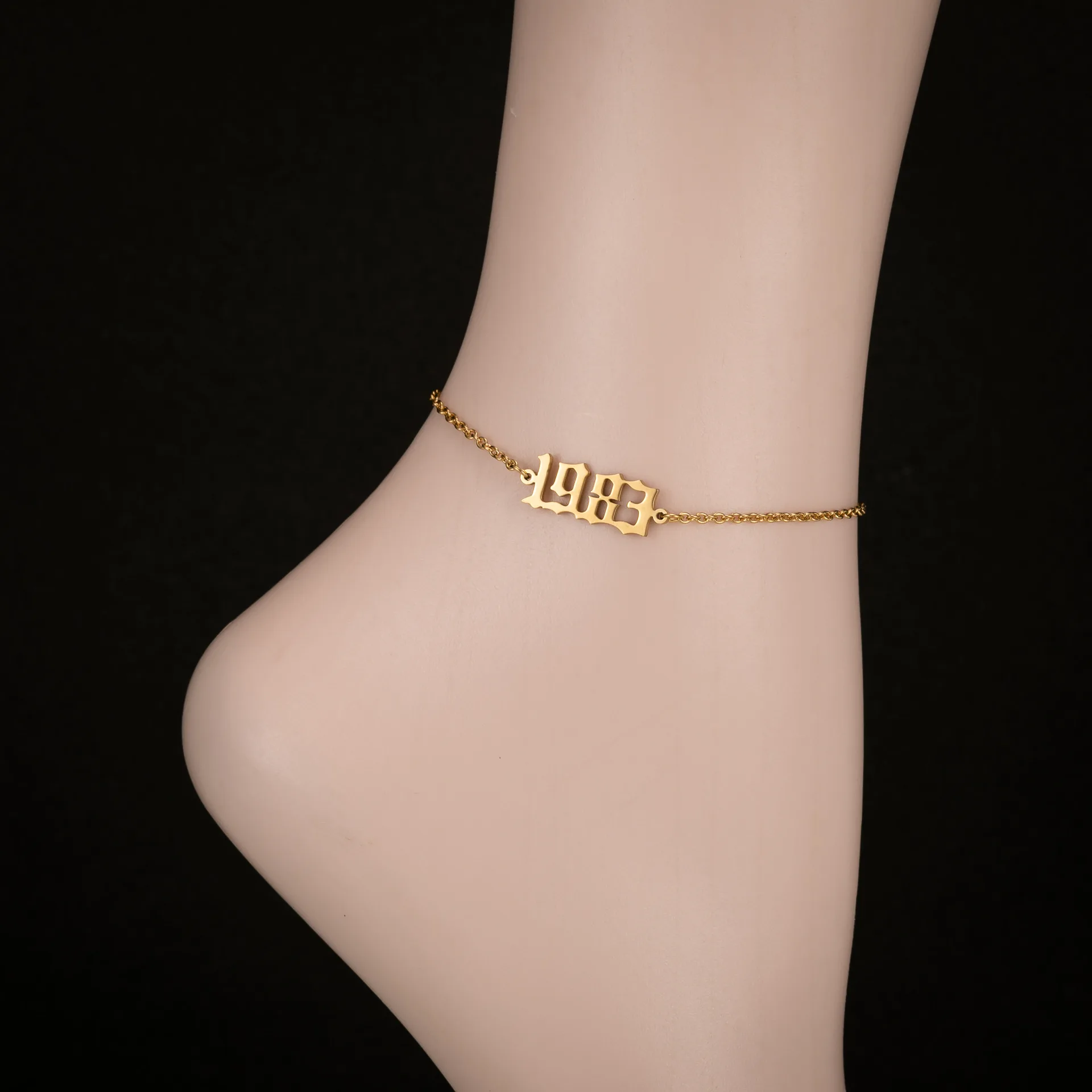 

Customizable Birth Number Year Anklets 14k Gold Plated Stainless Steel 1980-2000 Year Ankle Bracelet Anklets, Choose