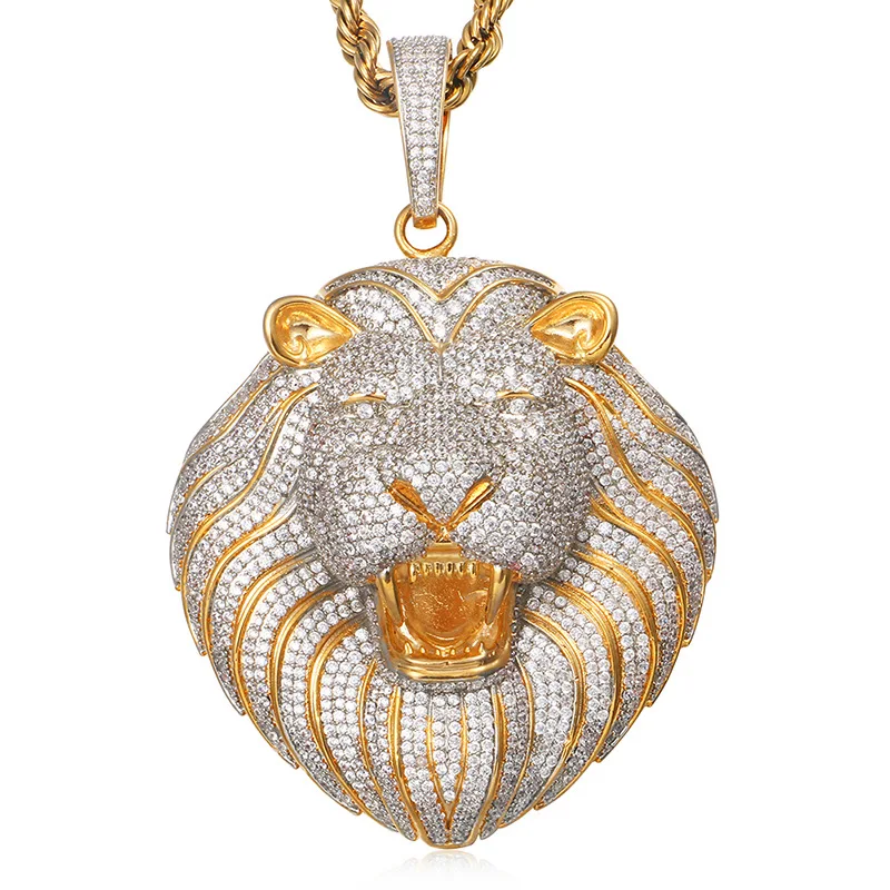 

Hot Sale Luxury Small Lion Head Necklace Iced Out Hip Hop Jewelry Gold Lion Pendant