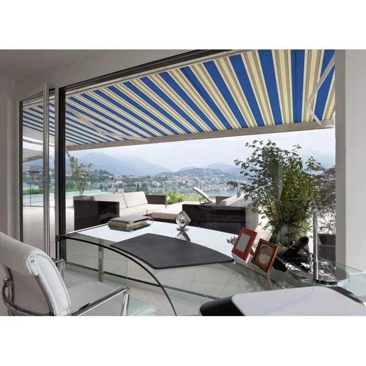 Full Cassette Retractable Arm Awning LED Light Motorized Outdoor Electric Waterproof Acrylic Fabric Aluminum Frame Extendable