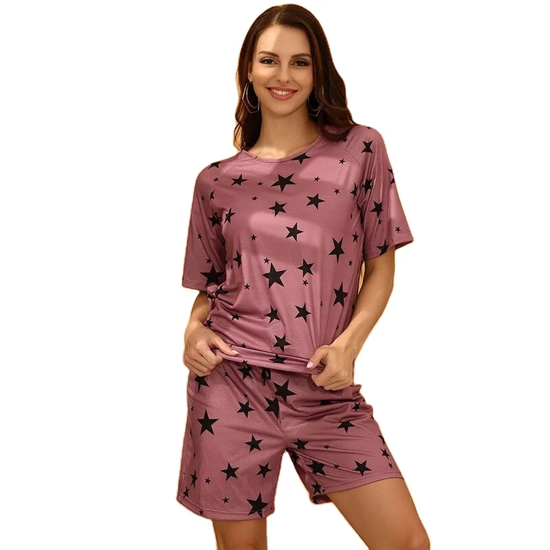 

Amazon hot sale fashion Loungewear Set Short Sleeve T shirt Short Pants Women Set Matching Tops and Shorts for Ladies