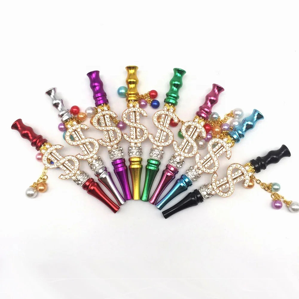 

Wholesale Hot Sale Weed Accessories Bling Holder Smoking Pipes Metal Hookah Tips Luxury Dollar Gift Water Smoking Pipe, Picture showing, multi color can do