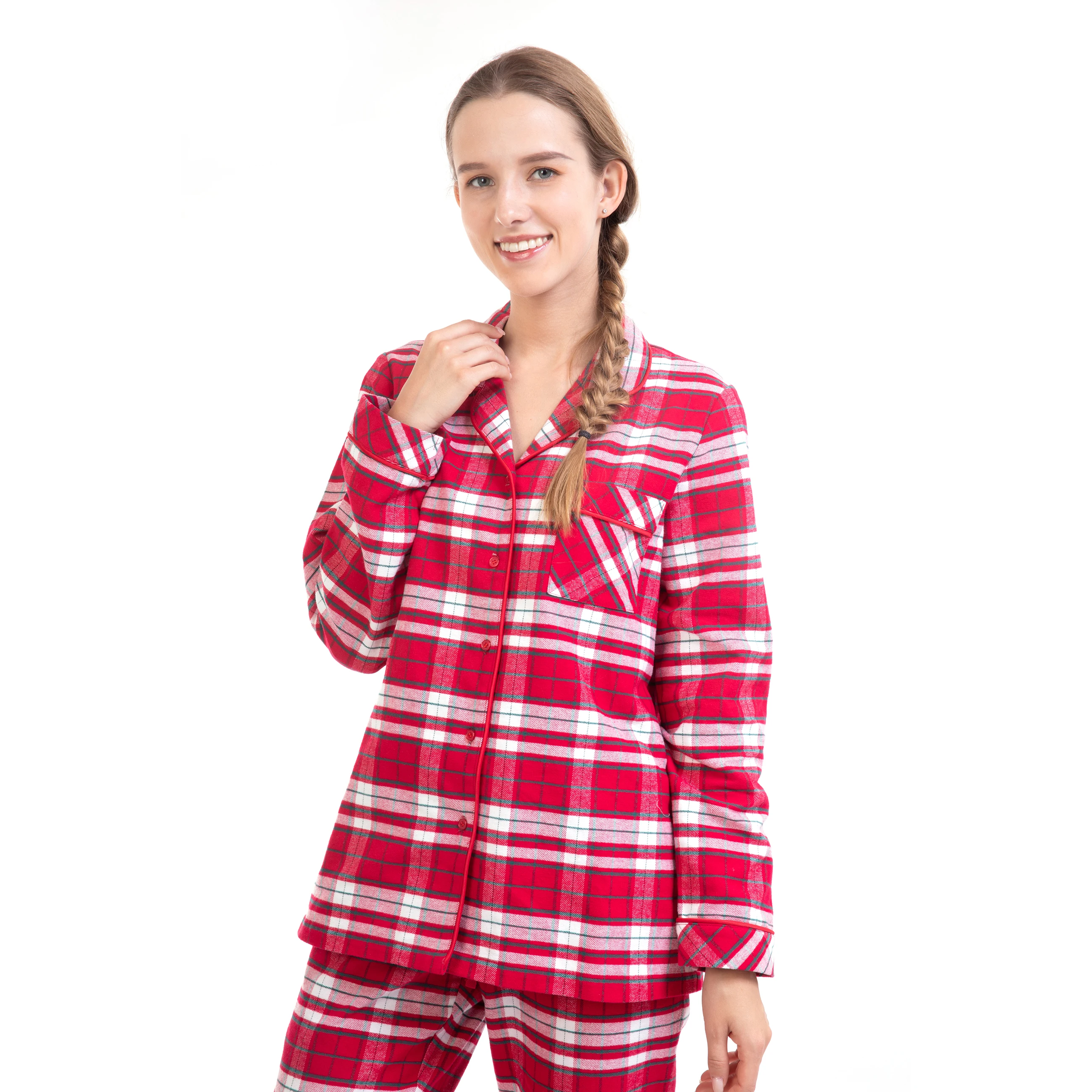 

Women's comfy Pajamas with Plaid Pants Soft Sleepwear, 100% Cotton Comfy pajamas Set, Customized color