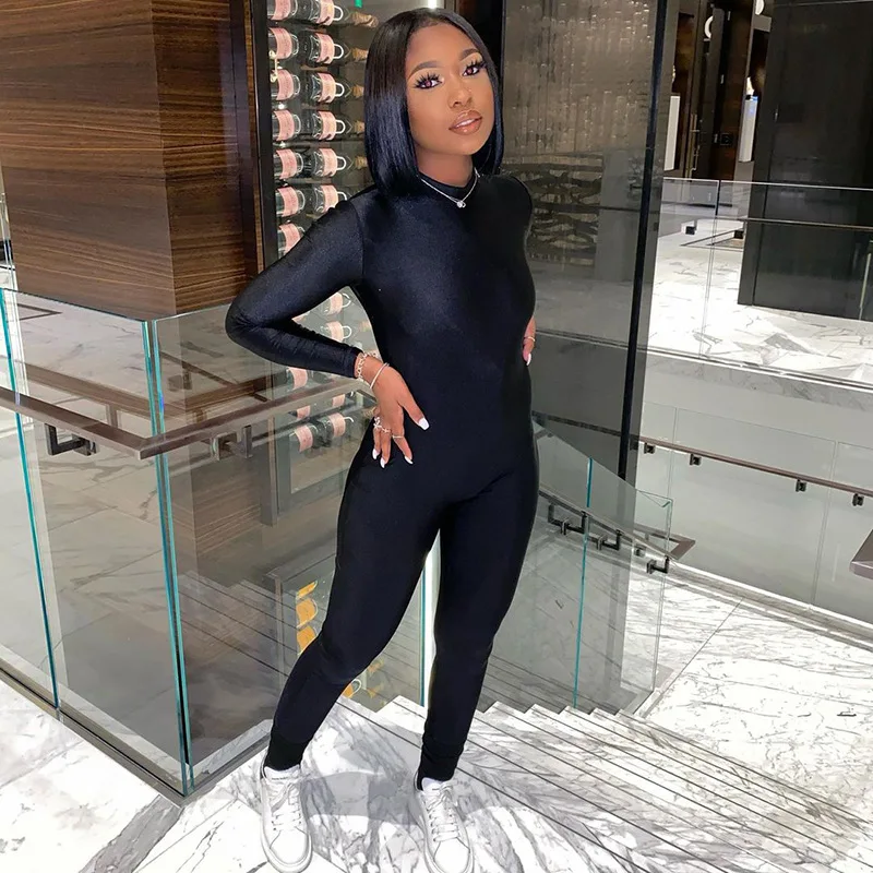 

Free Shipping C12493 - fashion bandage long sleeve solid zipper women jumpsuit