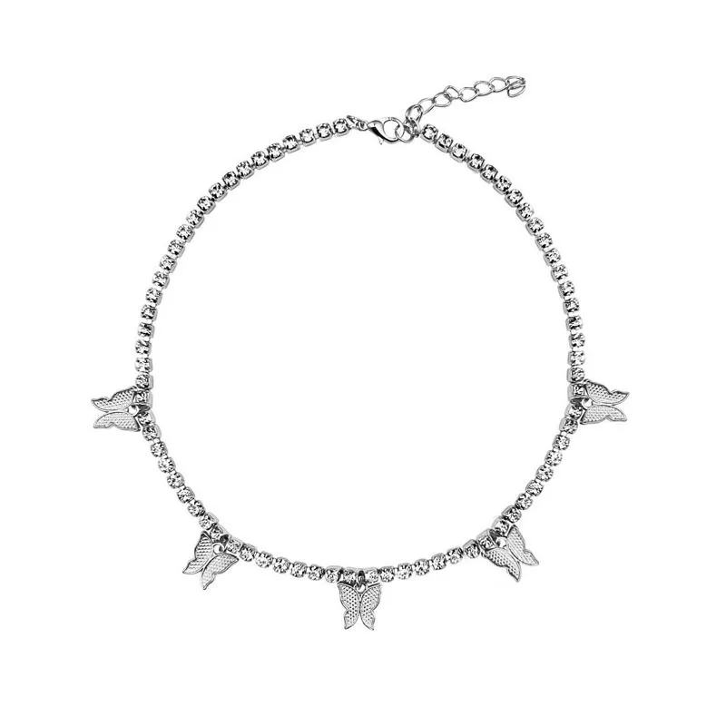 

Gold plated women rhinestone pave butterfly pendant charm tennis necklace