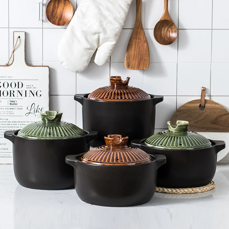 

Japanese heat-resistant ceramic pot antique casseroles soup pot household electric pottery special stew pot, Bronze and verdigris
