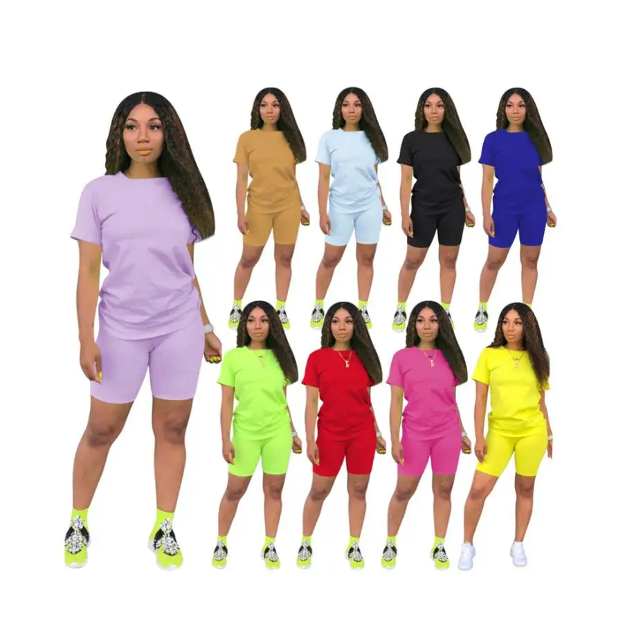 

Two Piece Set Women Clothing 2021 Top and Shorts Set Summer Tricksuit and Short Sets Short Sleeve Sweat Suits