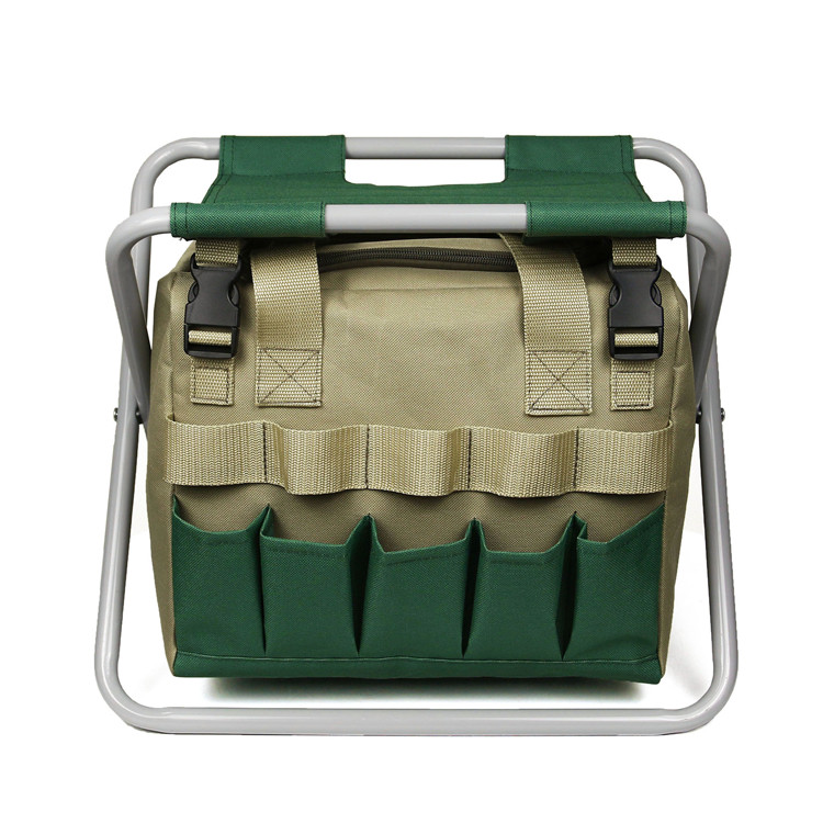 

Multifunctional Outdoor Home Heavy-duty Sturdy Portable Garden Folding Stool Chair with Tool Storage Tote Bag, Khaki