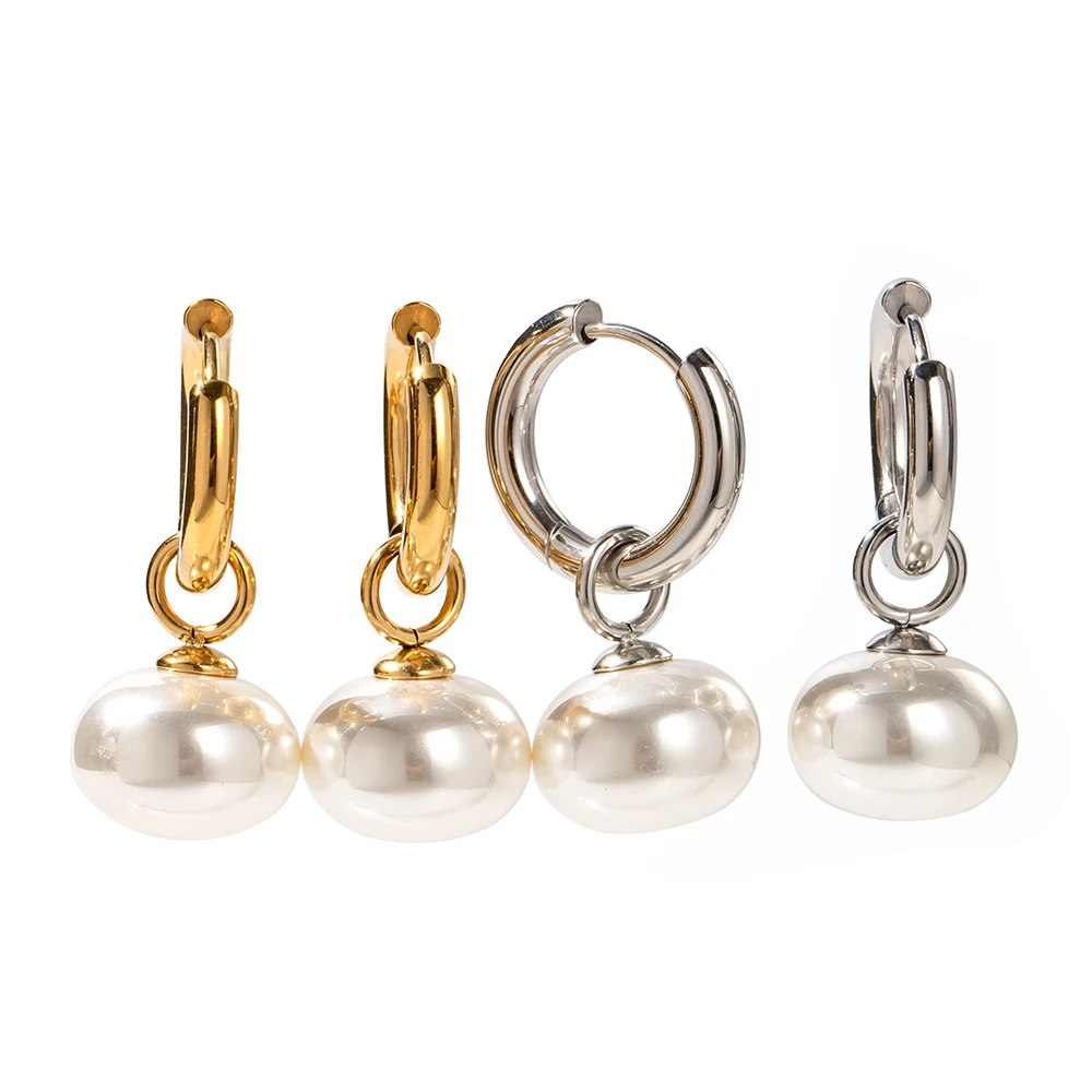 

July New Product Pearl 16K Gold Planted Platinum Stainless Steel Hoop Pearl Earrings For Women
