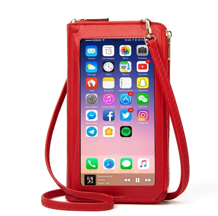 

New Touch Screen Mobile Phone PU Leather Handbag Single Shoulder RFID Blocking Clutch Wallet Card Holder, Customized color