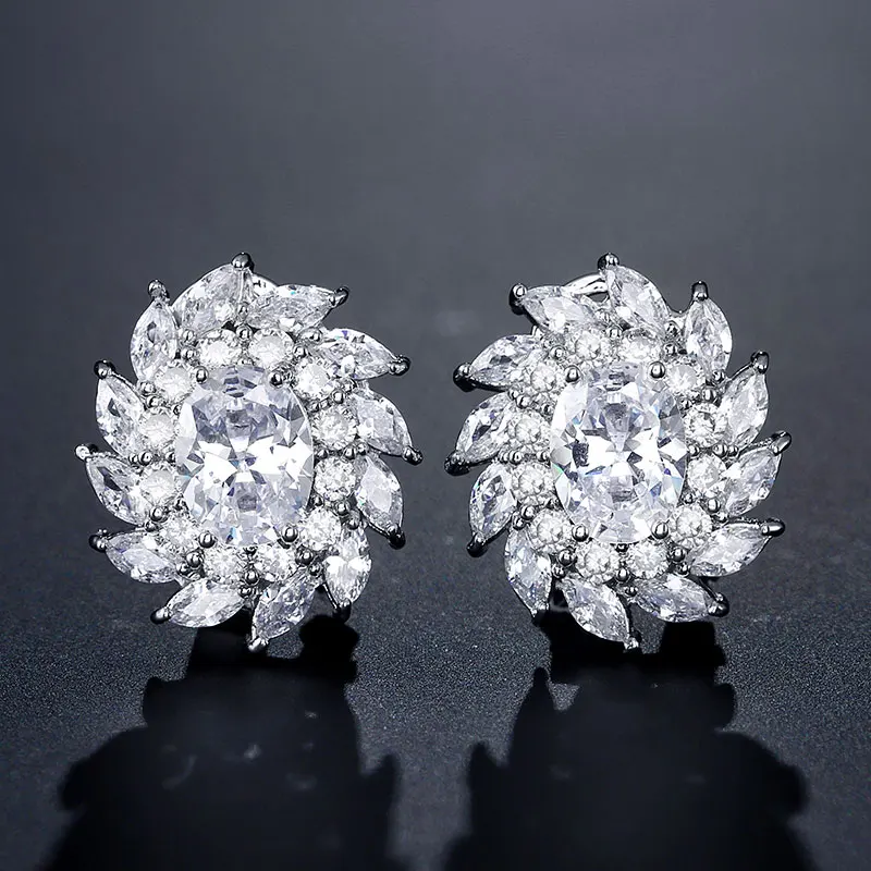 

RAKOL EP031 silver color full zircon diamond sun flower Europe stud earrings