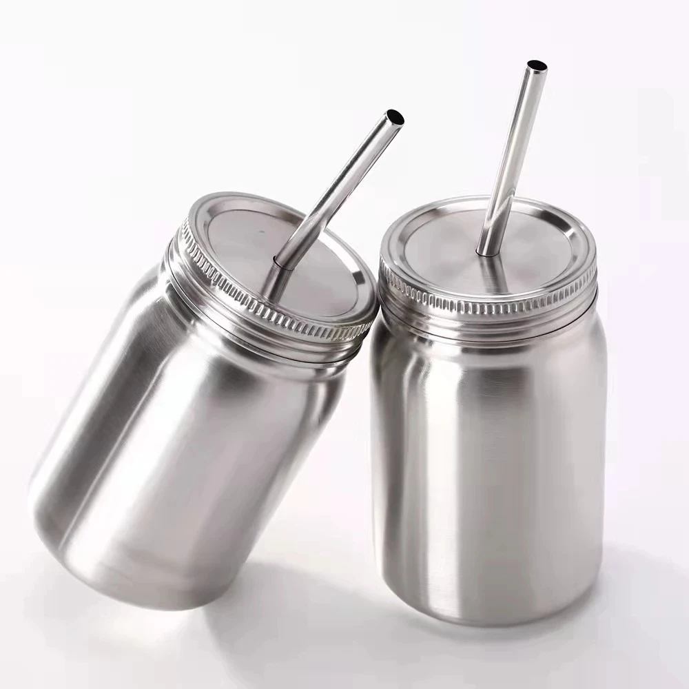 

CL009 500ml Stainless Steel Mason Jar with Lid Double Wall Vacuum Cup Insulation Straw Cup Leak Proof Canning Drinking Jars