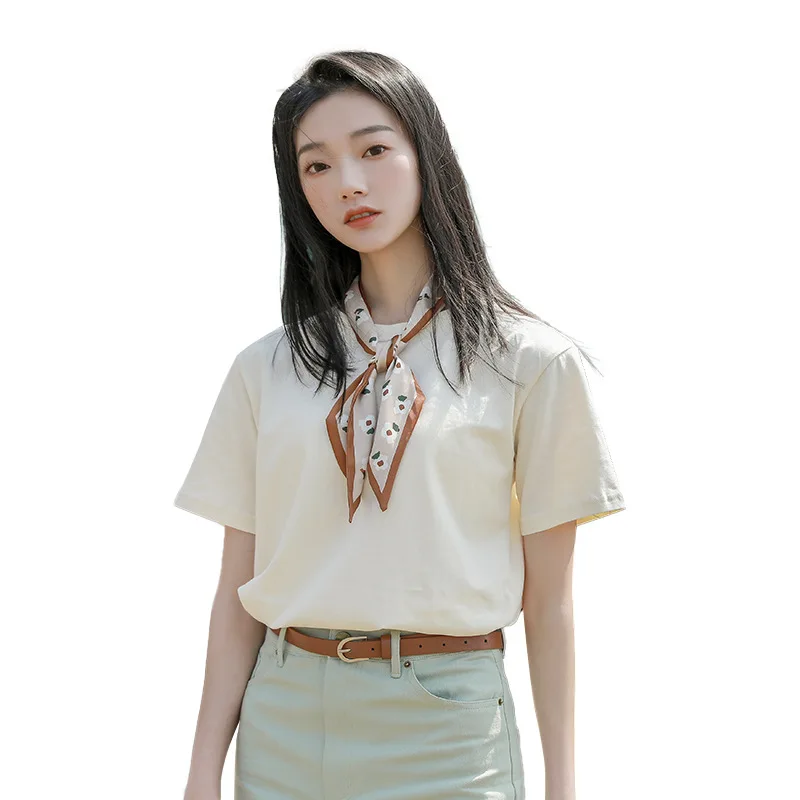 

Summer solid color short-sleeved bottoming shirt loose top tee women's cotton t-shirt