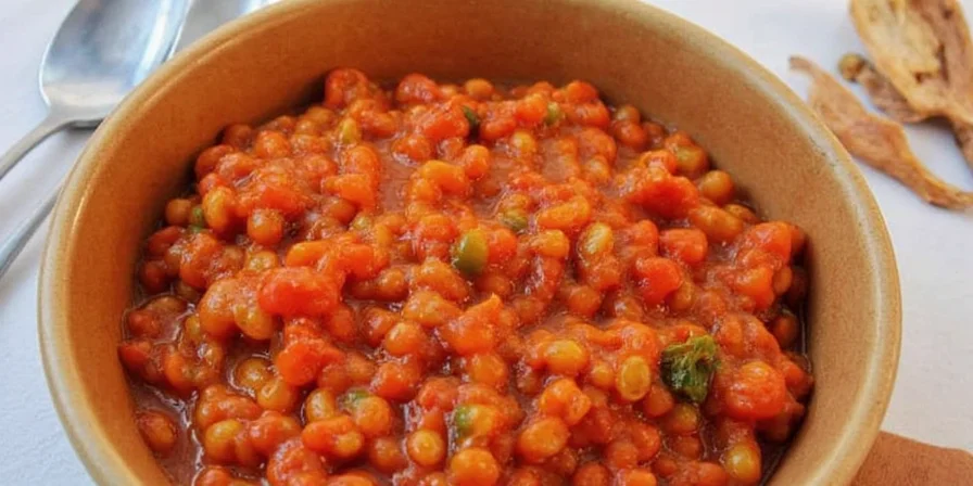 Close-up of spiced-up Italian pepper relish with added ingredients like citrus zest and fennel seeds.