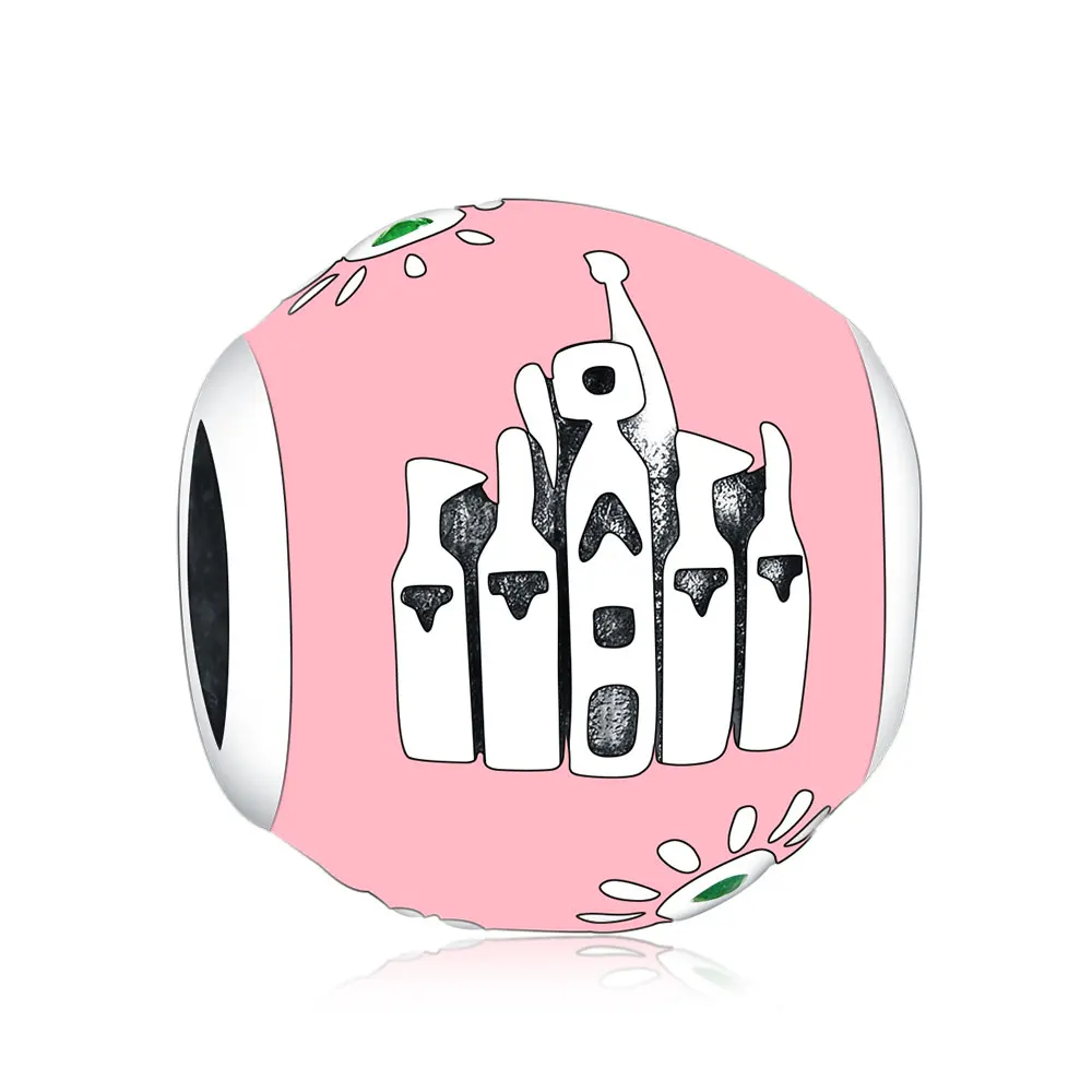 

925 Sterling Silver Pink Enamel Shine Mickey Castle Pendant Beads Charms fit Pandora Charm Bracelet Jewelry Making