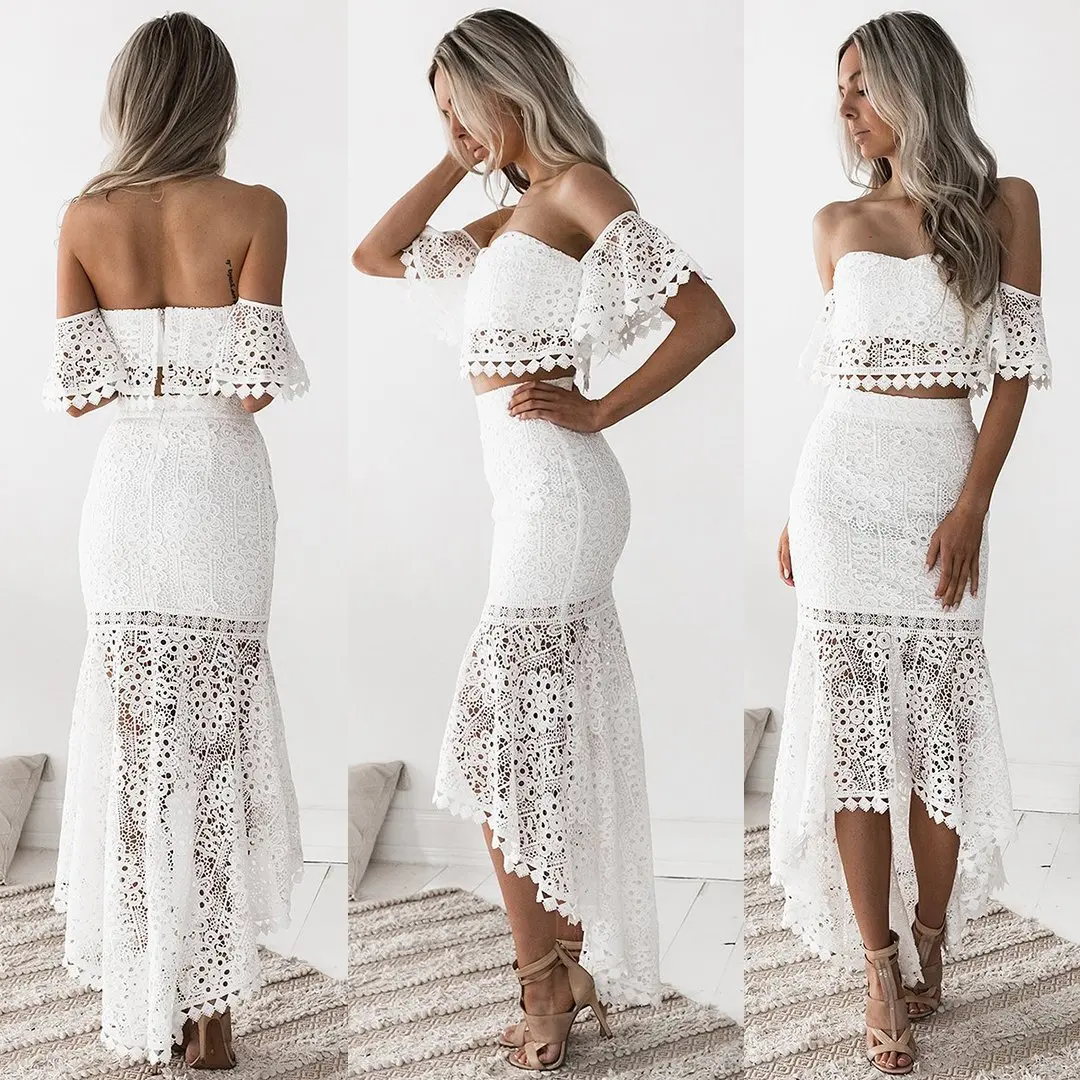 

Lace tube top open back zipper hollow out slim fishtail A-line skirt bag hip skirt two-piece suit, Multiple colour