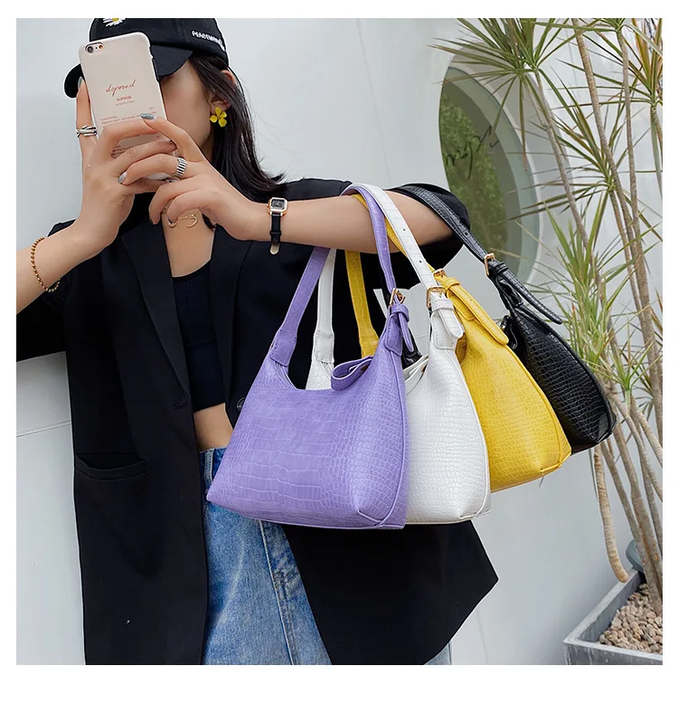 

fashion designer 2020 new hand bags PU whole sale women crocodile handbags, Purple/yellow/white/black
