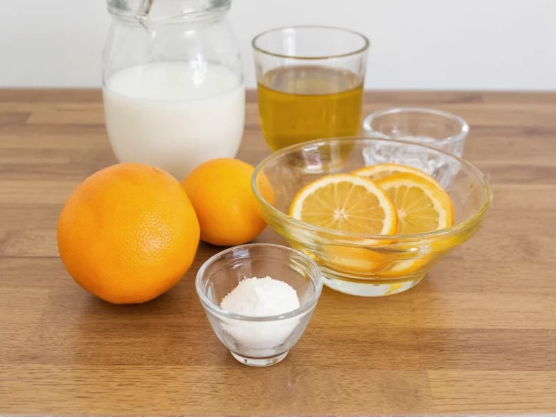 DIY air freshener ingredients on wooden table with citrus fruits