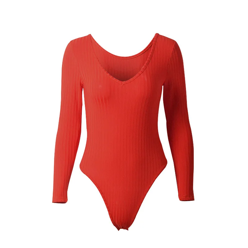 

2021 Wholesales autumn v- neck Tank Top Women Casual long sleeve Bodysuits one pieces jumpsuit, Pictures showed