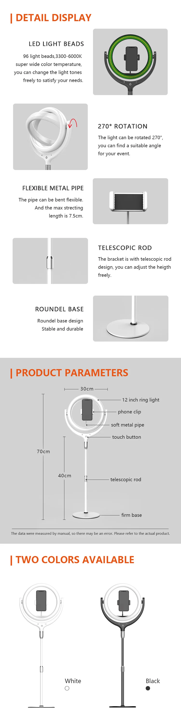 Beauty Flash Light Phone Camera Photography 12 inch LED Ring Light with 40cm Tripod