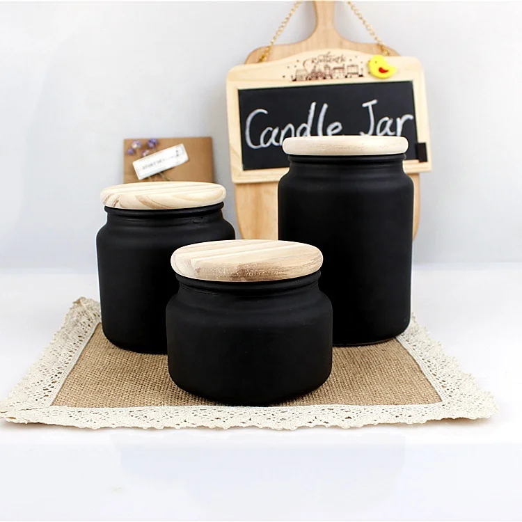 

Matte black glass candle jar candle container candle cup with wooden lid 300ml 500ml 700ml, Clear transparent