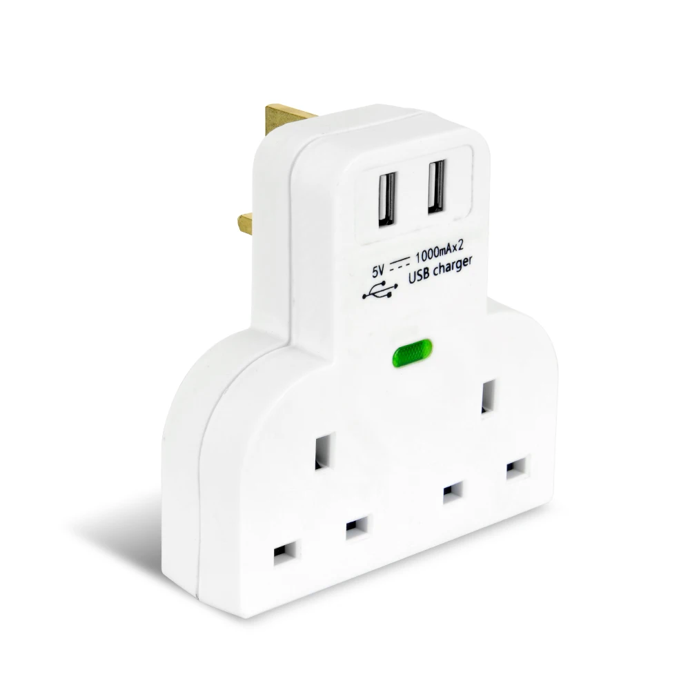 2-way Surge Protector Switch Extension Adapter Plug 2 Usb Port Adapter 