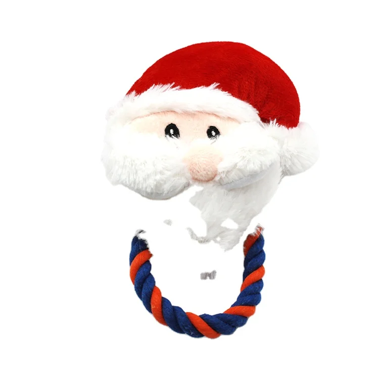 

China pet factory supplier wholesale Christmas pet gift Santa Claus head aggressive chewer pet rope toy dog toys, Brown