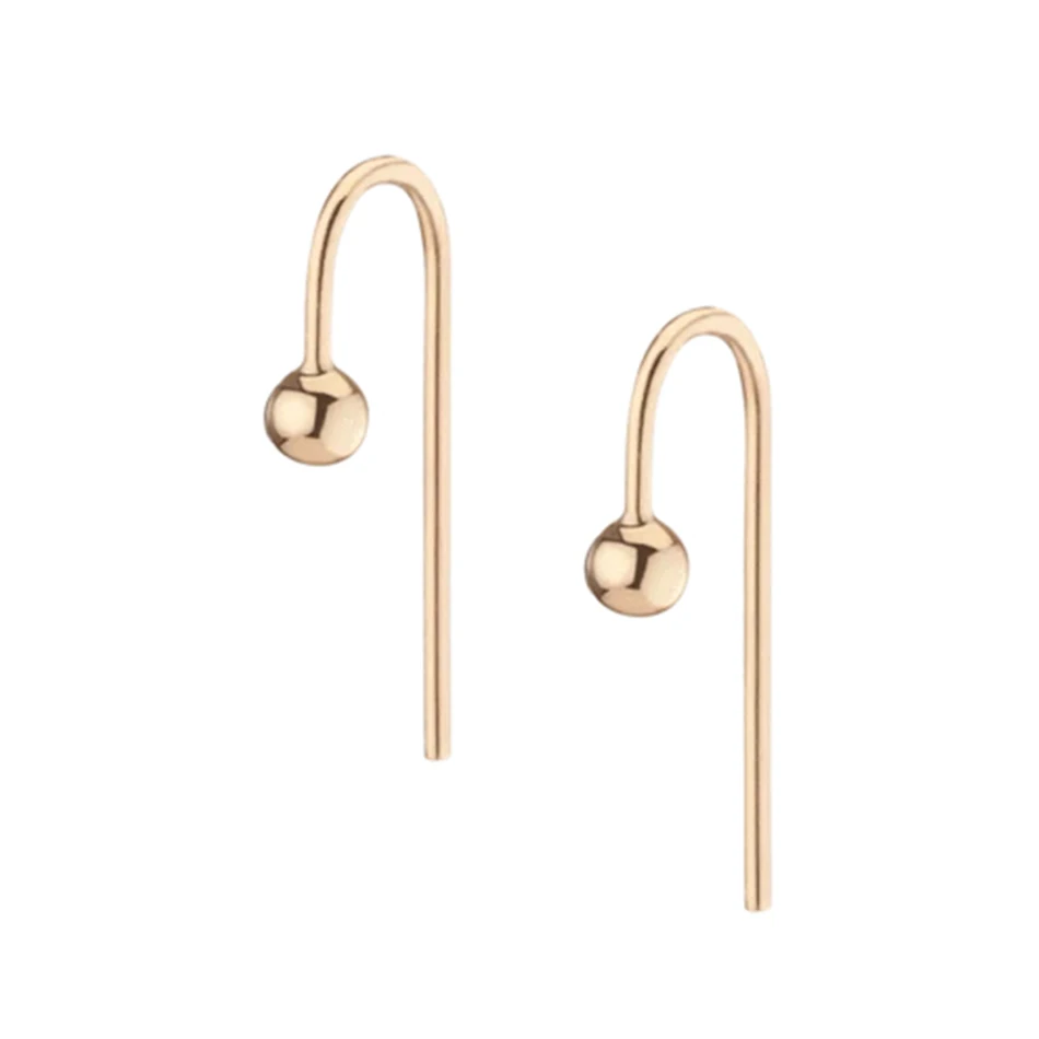 

925 Sterling Silver Short 14k Gold Plated Ball Hook Threader Stud Earrings
