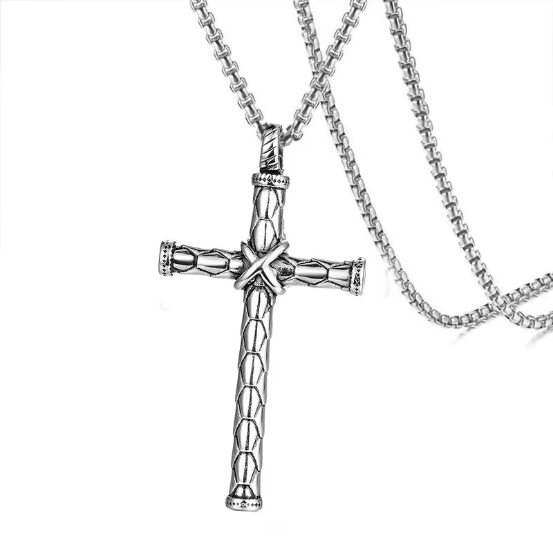 

Mens christian jewelry barbed wire necklace jesus cross Stainless steel necklace