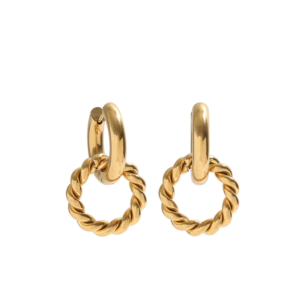 JOOLIM Jewelry PVD 18K Gold Plated Double Rope Chain Hoop Earring Stainless Steel Jewelry Fashion Jewelry