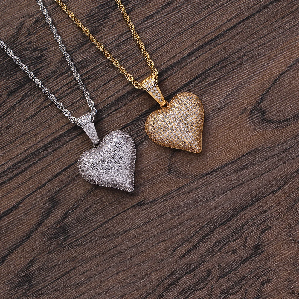 

CN350 Brass Setting CZ heart pendants Hip Hop Necklace Bling bling Jewelry