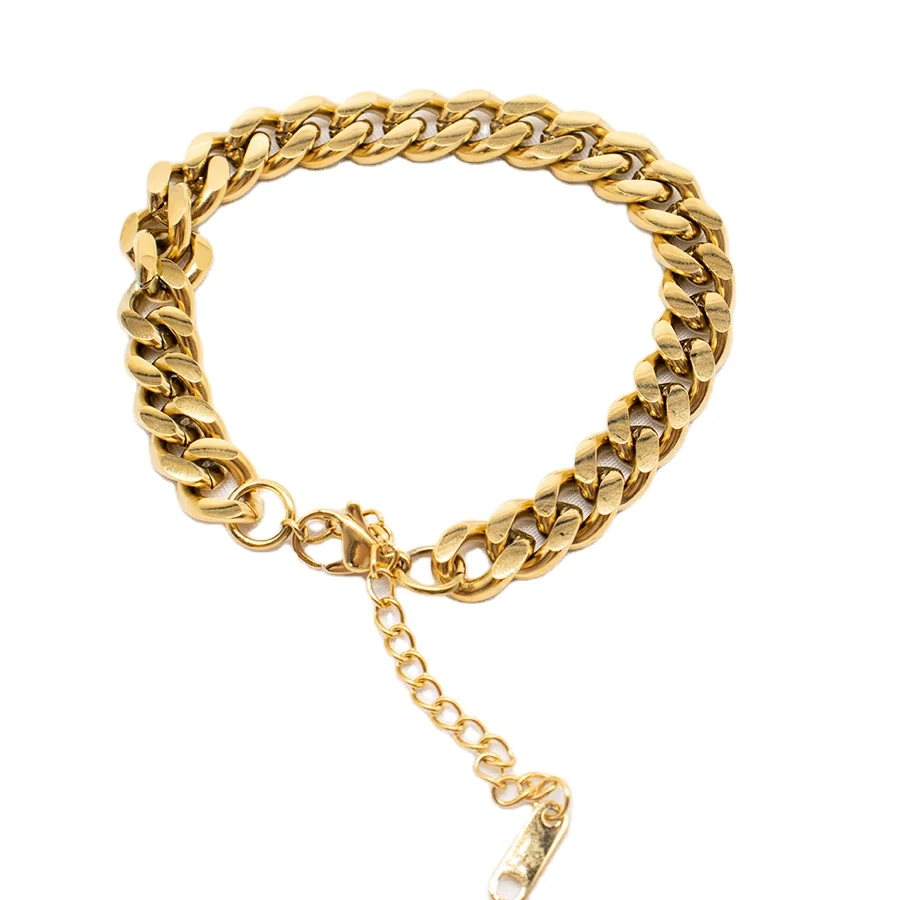 

8mm Chunky Gold Curb Link Bracelet 18k Gold Plated Stainless Steel Miami Cuban Chain Statement Bracelet, Picture shows