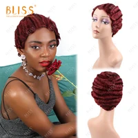 

Bliss Finger Wave Wigs 99J Pixie Wigs Pelucas Humanas Short Hair Wigs For Black Women