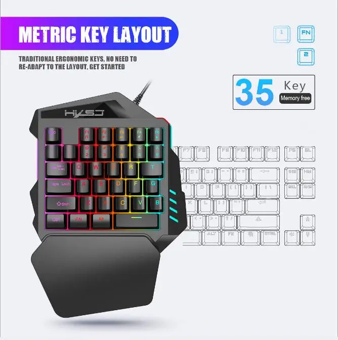 New Arrival V100 1.6m Wired Gaming Keyboard Mechanical Feel Backlight 35 Keys One-handed Keyboard Black for PC MINI Keyboard